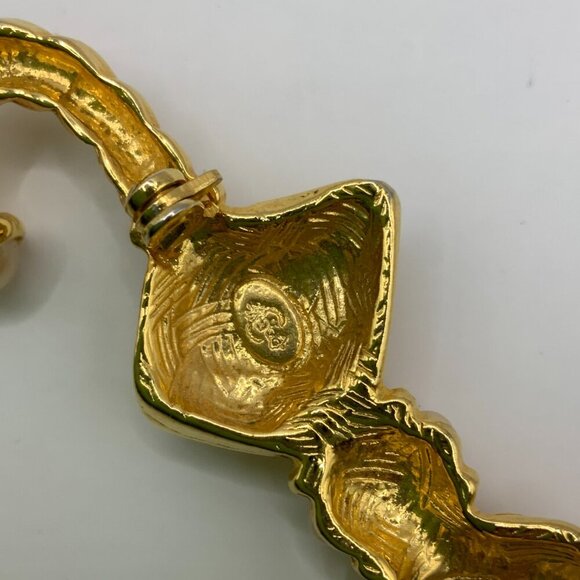 Premier Designs Vintage Umbrella Faux Pearl Rhinestone Gold Tone Brooch Pendant - Picture 7 of 7